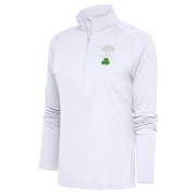 Women's Antigua White New York Knicks Shamrock Tribute Half-Zip Pullover Top